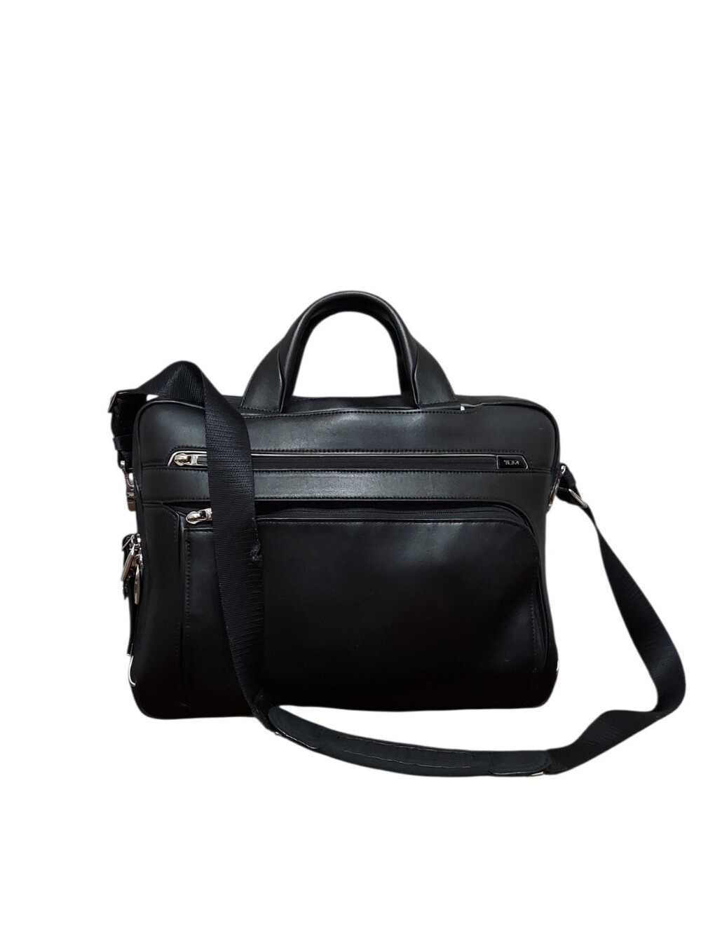 Tumi Arrive Saywer Black Leather Brief Case Laptop Bag